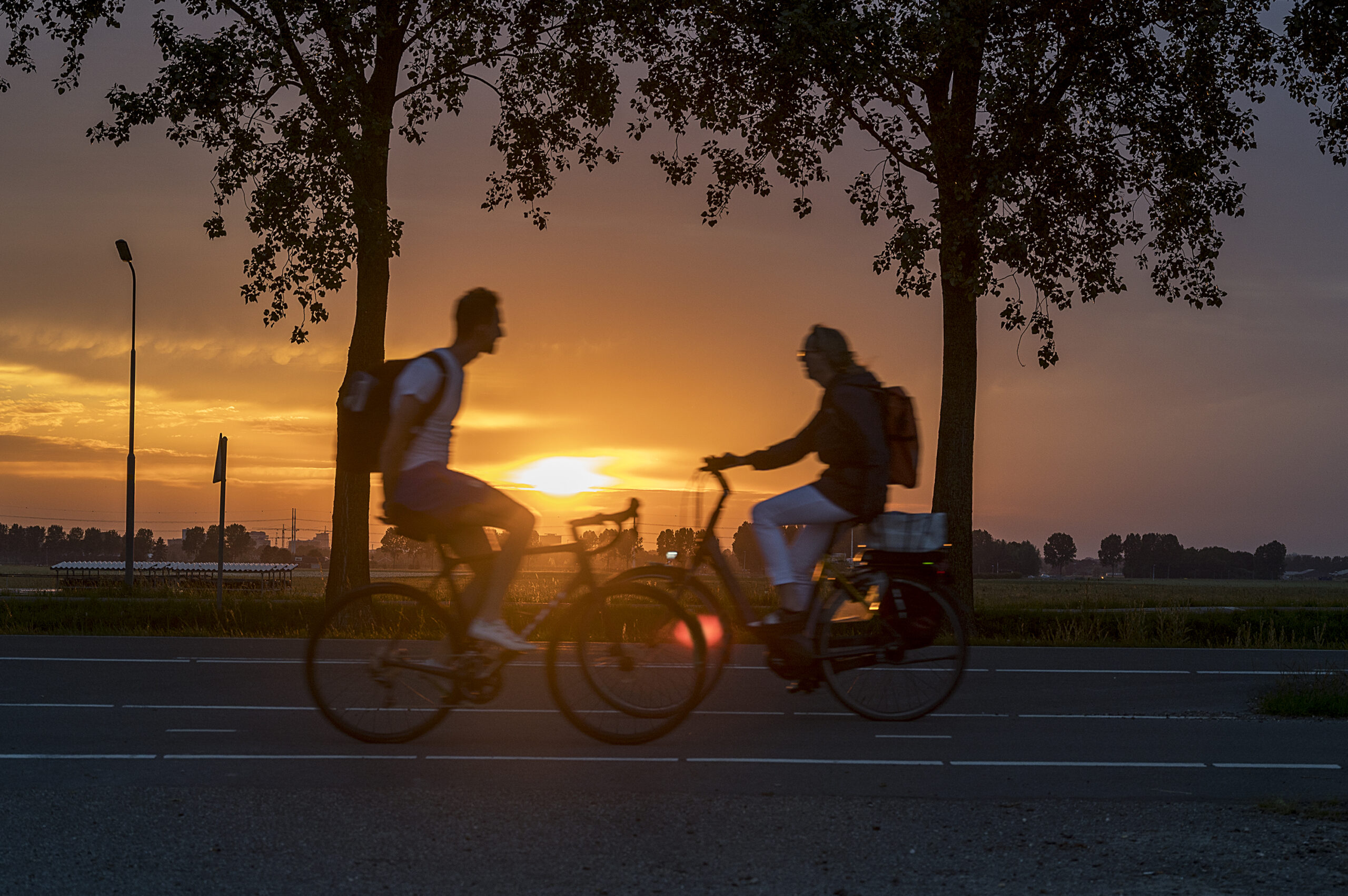 Fietsers in Gemeente Haarlemmermeer in avondzonnetje